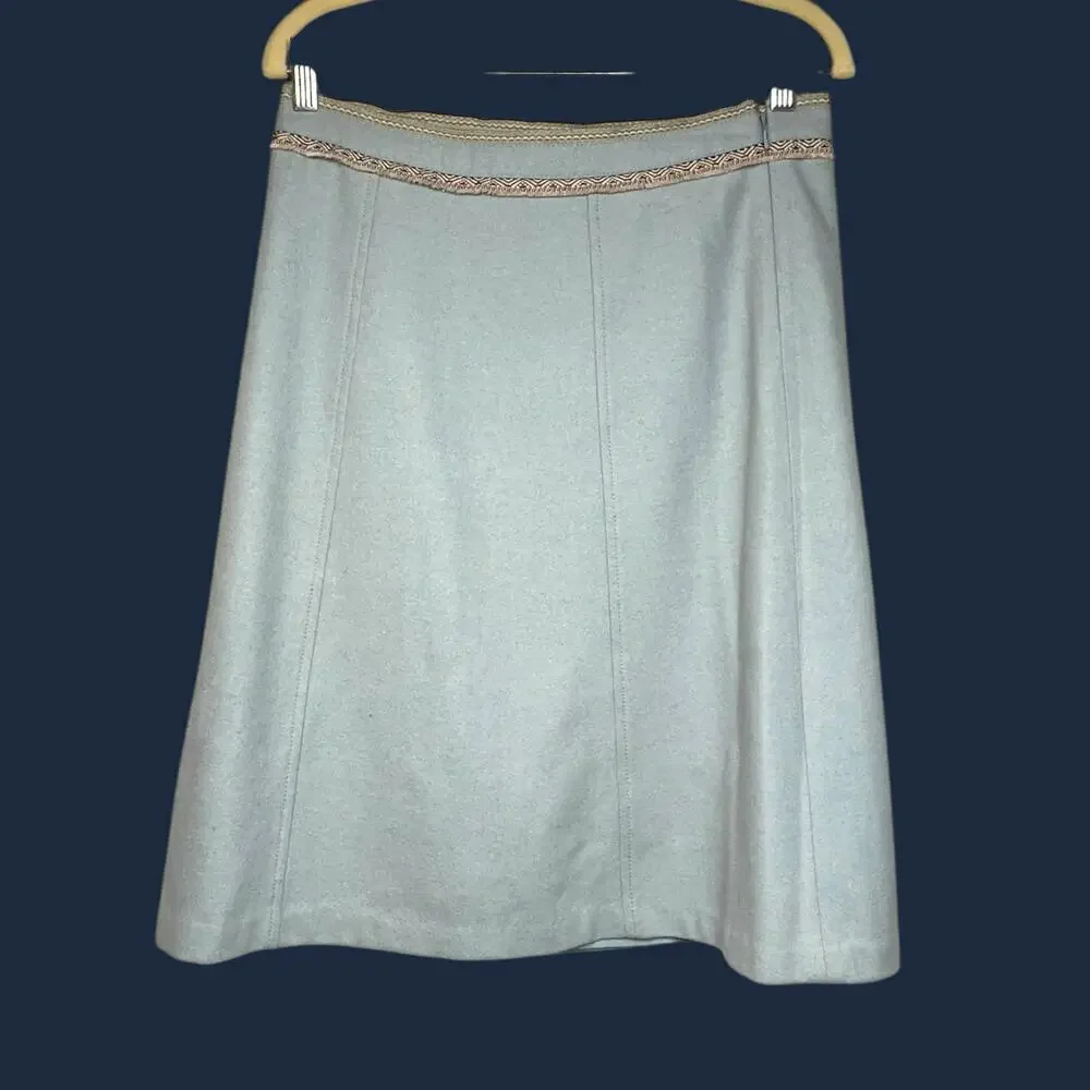 Gap A-Line Wool Blend Blue Geometric Fringe skirt Size 6